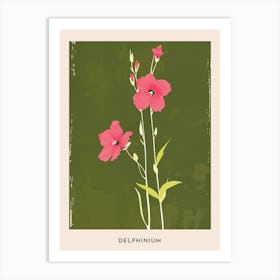 Pink & Green Delphinium 2 Flower Poster Art Print