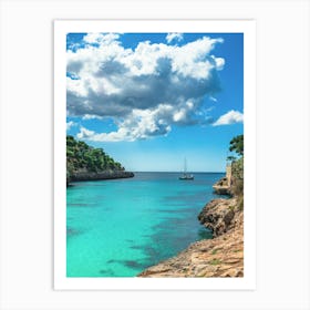 Boat, Blue Sea And Cliffs Art Print