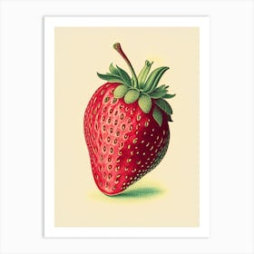 A Single Strawberry, Fruit, Vintage Sketch Art Print