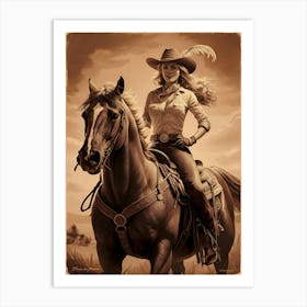 Cowgirl On Horse Vintage Poster 8 Art Print