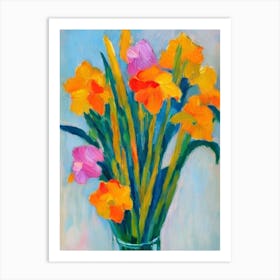 Daffodil Floral Abstract Block Colour 2 Flower Art Print