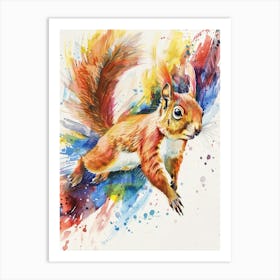 Flying Squirrel Colourful Watercolour 4 Art Print