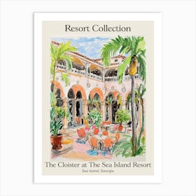 Poster Of The Cloister At The Sea Island Resort Collection   Sea Island, Georgia   Resort Collection Storybook Illustration 4 Art Print