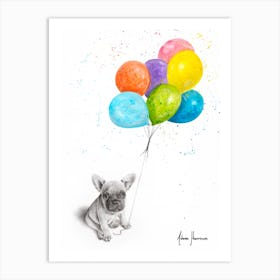 Little Frenchie And The Balloons Art Print