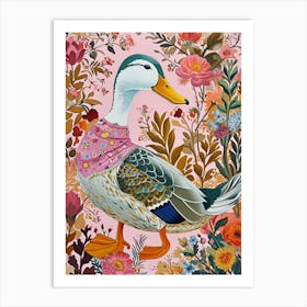 Floral Animal Painting Mallard Duck 4 Art Print