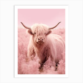 Pink Portrait Of Highland Cow Realistic Photography Style 4 Art Print