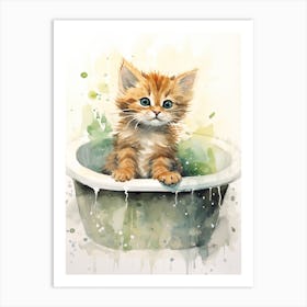 Singapura Cat In Bathtub Botanical Bathroom 2 Art Print