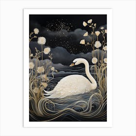 Swan 1 Gold Detail Painting Art Print