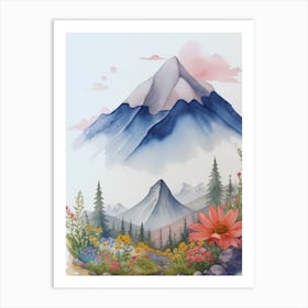 Watercolor Of Mountains Beauty Art Print