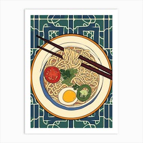 Ramen With Boiled Eggs On A Tiled Background 3 Art Print