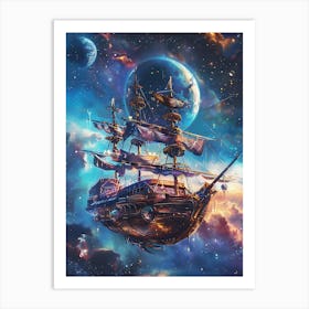 Fantasy Ship Floating in the Galaxy Art Print