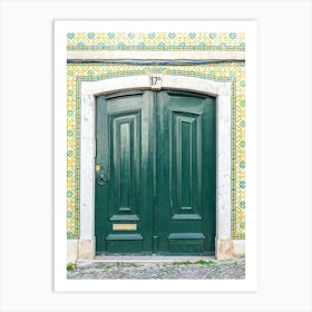 The green door nr. 17A in Alfama, Lisbon, Portugal - summer travel photography by Christa Stroo Photography Art Print