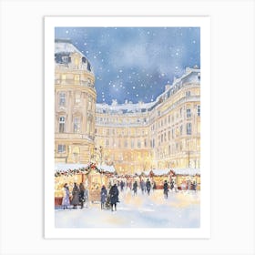 Christmas Market In Vein. Watercolor City Landscape Art Print