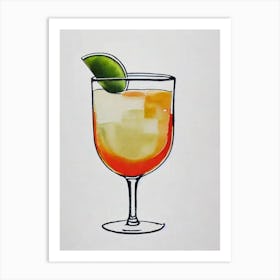 Italian Margarita Minimal Line Drawing With Watercolour Cocktail Poster Art Print