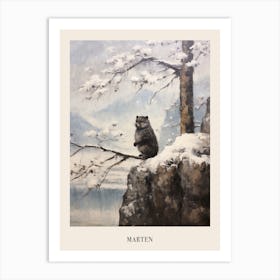 Vintage Winter Animal Painting Poster Marten Art Print