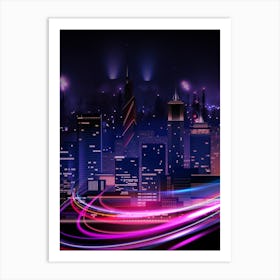 Neon city: fast lights #3 (synthwave/vaporwave/retrowave/cyberpunk) — aesthetic poster Art Print