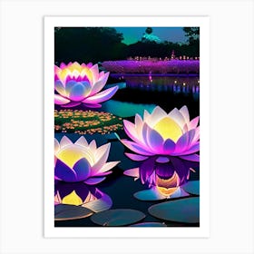 Lotus Flowers In Park Holographic 2 Art Print