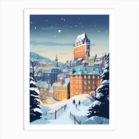 Winter Travel Night Illustration Quebec City Canada 2 Art Print