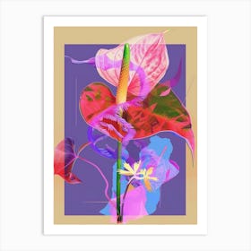 Flamingo Flower (Anthurium) 2 Neon Flower Collage Art Print
