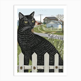 Black Cat On Fence Art Print