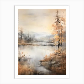 Lake In The Woods In Autumn, Painting 80 Art Print