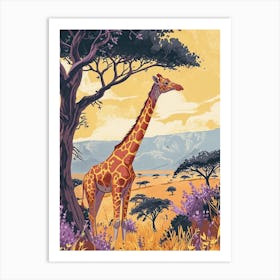 Giraffe Under The Tree Watercolour Inspired 2 Art Print