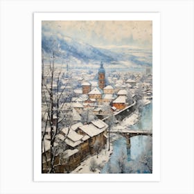Vintage Winter Painting Salzburg Austria 3 Art Print