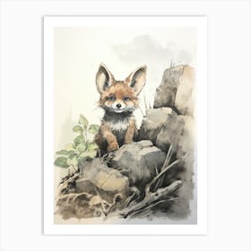 Storybook Animal Watercolour Fox 3 Art Print