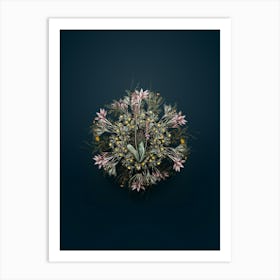Vintage Scilla Obtusifolia Floral Wreath on Teal Blue n.0114 Art Print