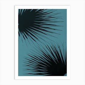 Black teal palm leaves Art Print