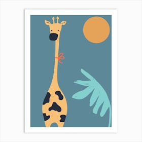 Giraffe Neutral Nursery Kids Teal Art Print
