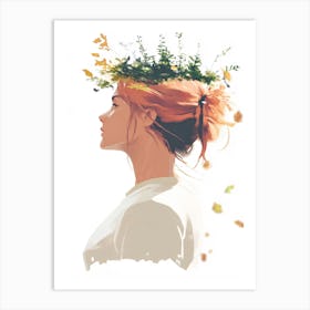 Girl With Flowers On Her Head 1 Art Print