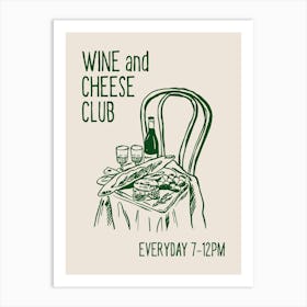 Wine and Cheese Club Poster, French Wine Glass Poster, Cheese Board Art, Home Decor Gift Art Print