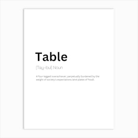 Table Definition Meaning Art Print