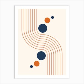 Modern Rainbow and Sun Abstract Geometric Lines in Navy and Burnt Orange Art Print