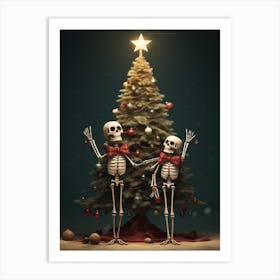 Two Skeletons With A Christmas Tree 2 Art Print