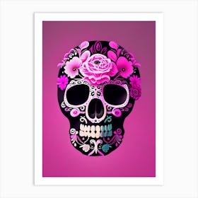 Skull With Floral Patterns Pink 2 Mexican Art Print