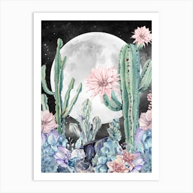 Cactus And Flowers Desert Nights Art Print