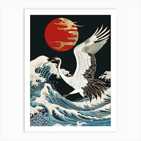 Crane Flying Over The Waves Art Print