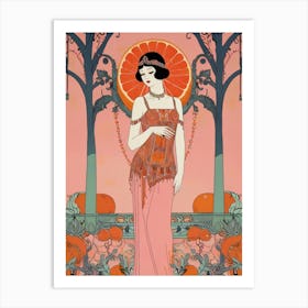 Lady In An Orange Dress Art Print