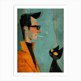 Man And A Cat 1 Art Print