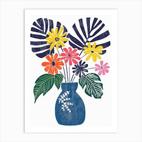 Tropical Flowers In A Blue Vase Art Print