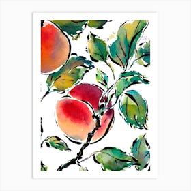 Watercolor and Ink Art Garden Fruit Pink Peach Art Print