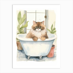 Himalayan Cat In Bathtub Botanical Bathroom 2 Art Print