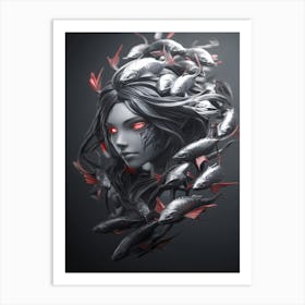 Girl With Fishes Art Print