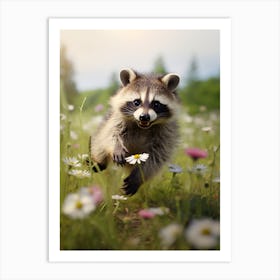 Cute Funny Guadeloupe Raccoon Running On A Field 3 Art Print