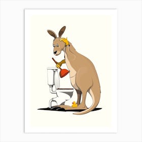 Kangaroo Cleaning Toilet Art Print