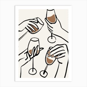 Wine Glass Art Brown Print Art Print