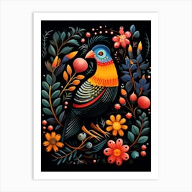 Folk Bird Illustration Partridge 1 Art Print