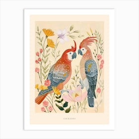 Folksy Floral Animal Drawing Cockatoo 2 Poster Art Print